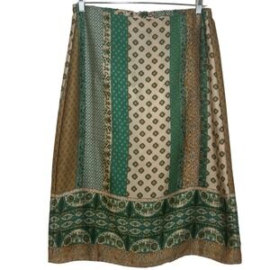 Dress Forum Los Angeles Green Patchwork Floral Satin Midi Skirt Large whimsy